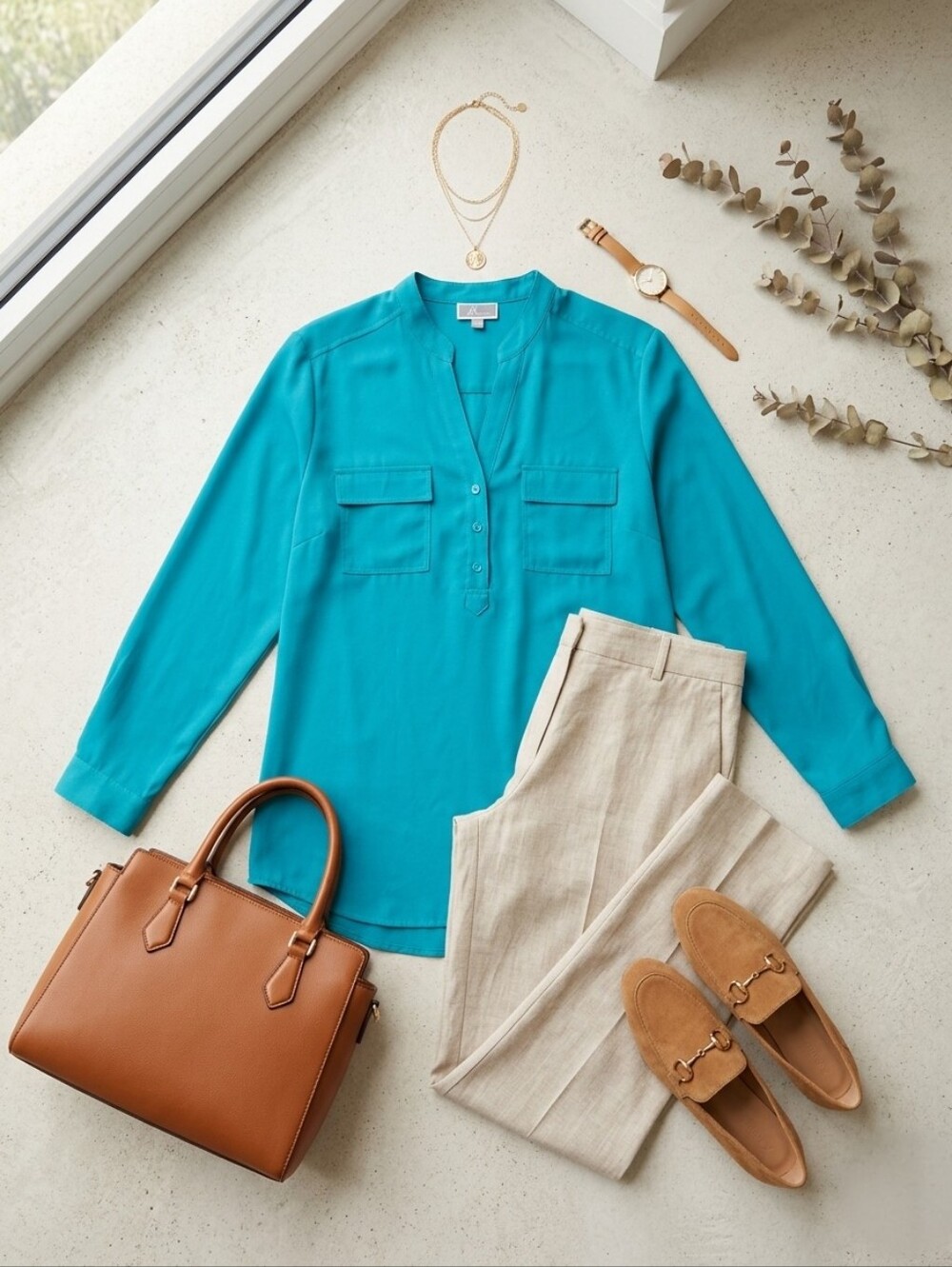 JM Collection Teal Long-Sleeve Utility Tunic Blouse - Women’s Size 12 - Picture 6 of 6
